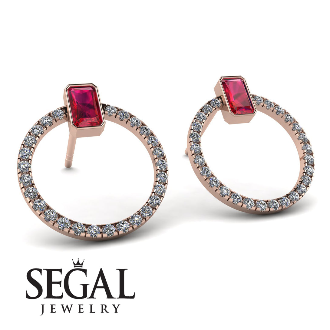 Emerald Cut Circle Ruby Earrings - Oaklyn No. 11