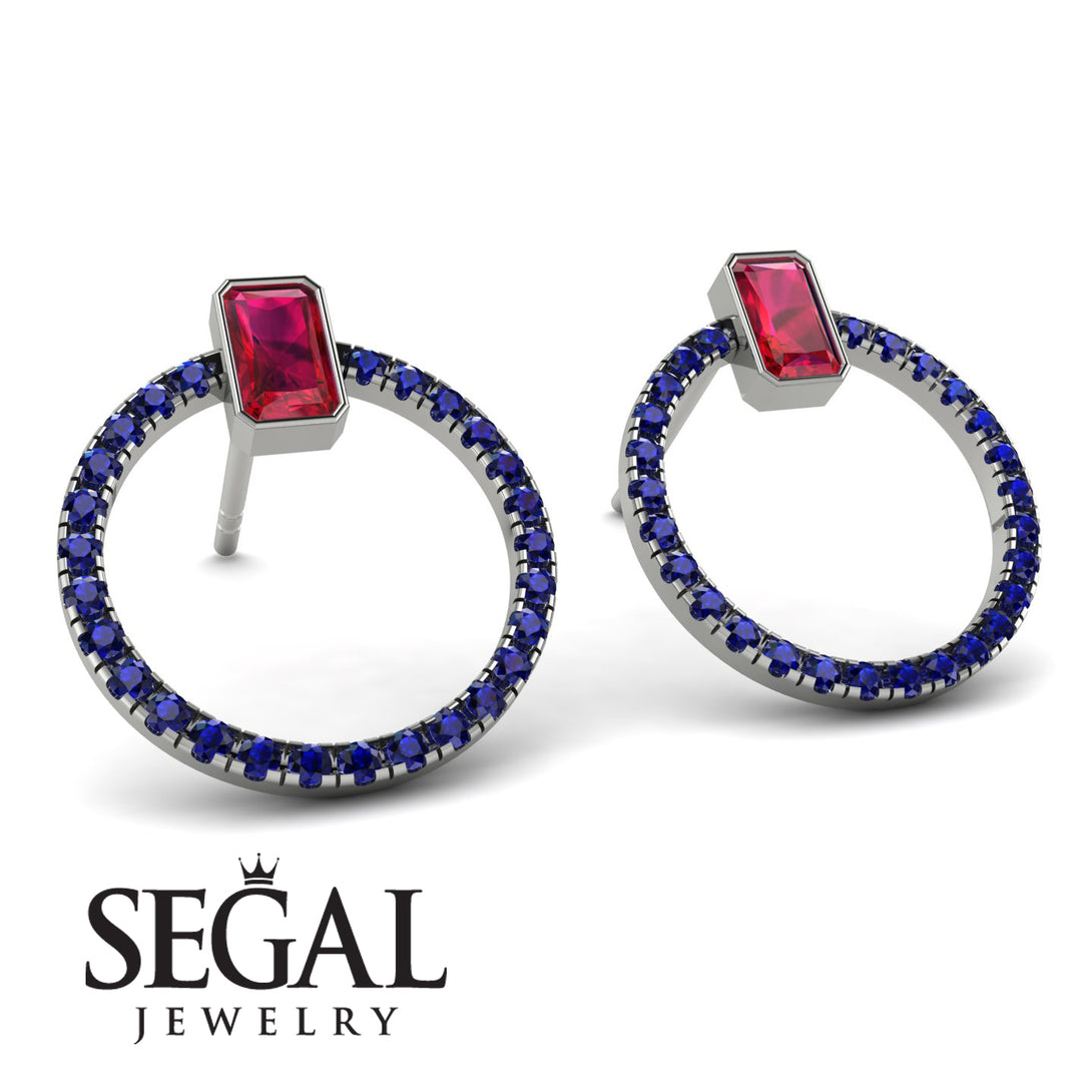 Emerald Cut Circle Ruby Earrings - Oaklyn No. 72