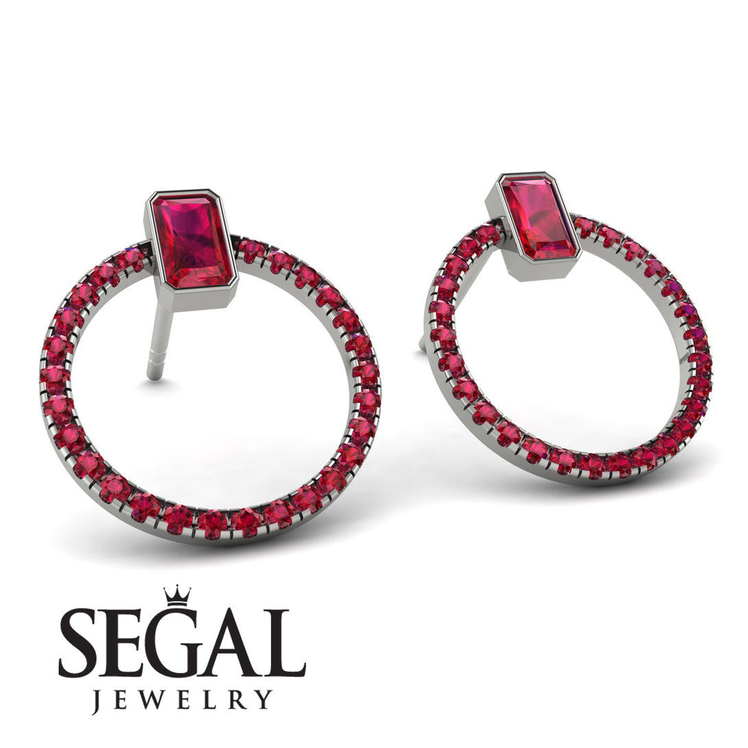 Emerald Cut Circle Ruby Earrings - Oaklyn No. 57