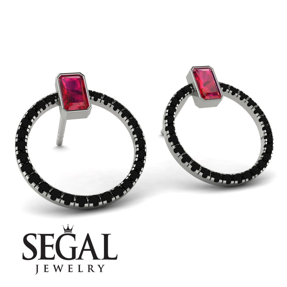 Emerald Cut Circle Ruby Earrings - Oaklyn No. 42