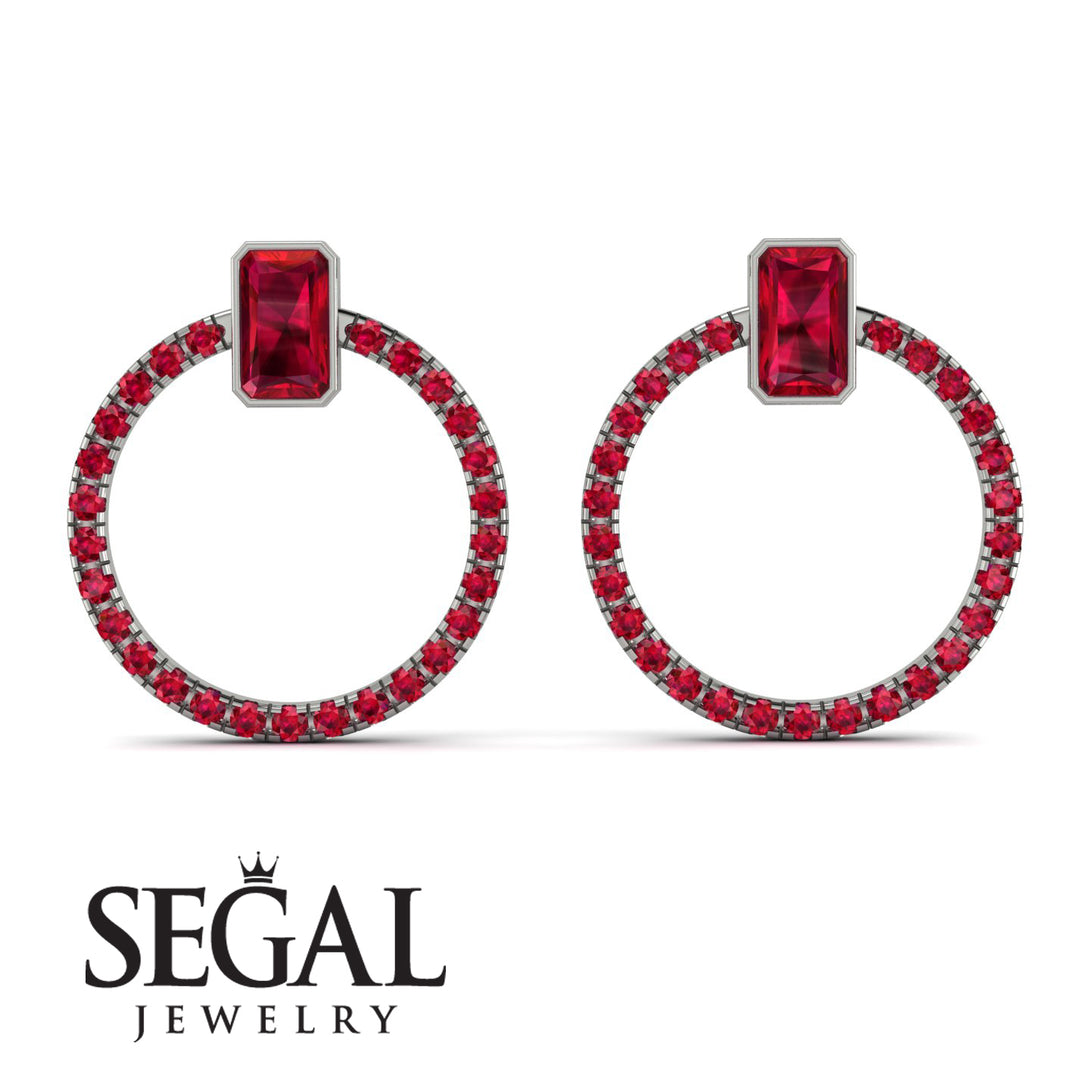 Emerald Cut Circle Ruby Earrings - Oaklyn No. 57