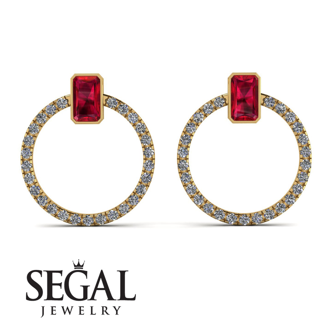 Emerald Cut Circle Ruby Earrings - Oaklyn No. 10