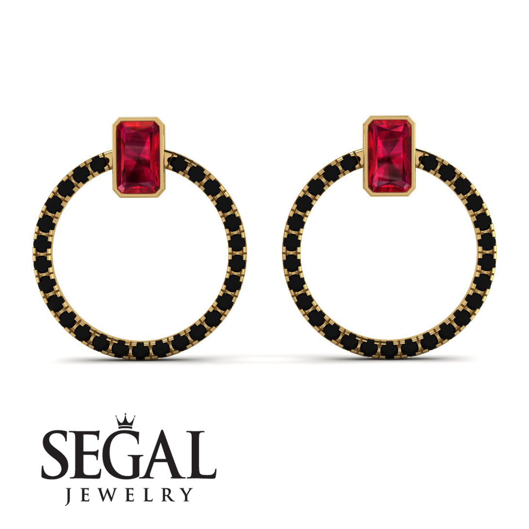 Emerald Cut Circle Ruby Earrings - Oaklyn No. 40