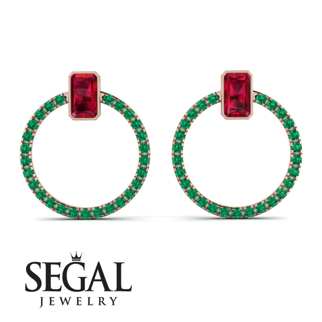 Emerald Cut Circle Ruby Earrings - Oaklyn No. 26