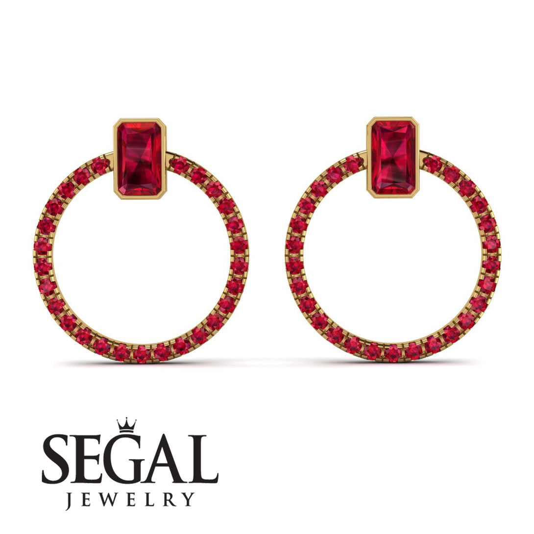 Emerald Cut Circle Ruby Earrings - Oaklyn No. 55