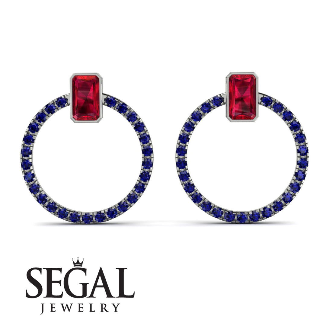 Emerald Cut Circle Ruby Earrings - Oaklyn No. 72