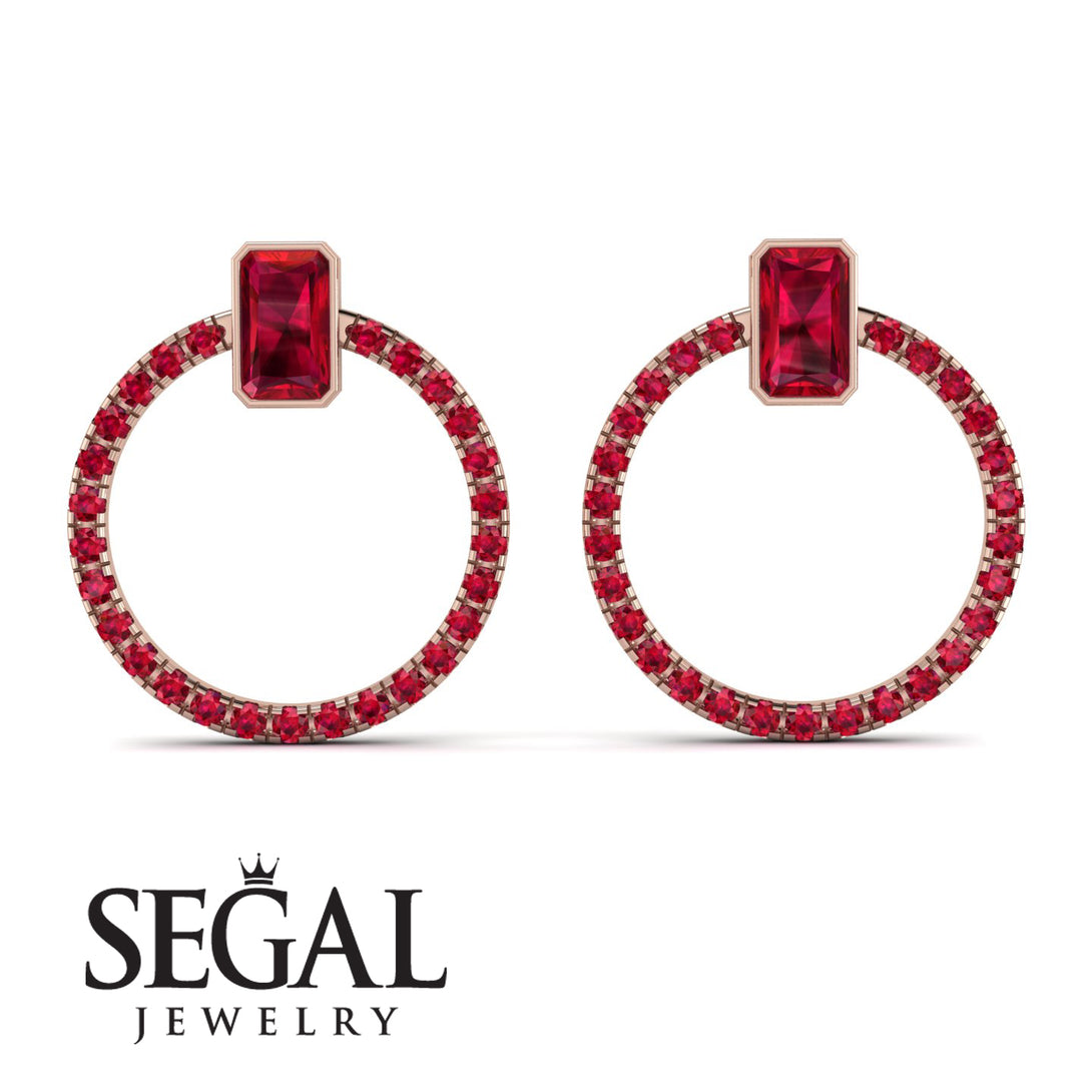 Emerald Cut Circle Ruby Earrings - Oaklyn No. 56