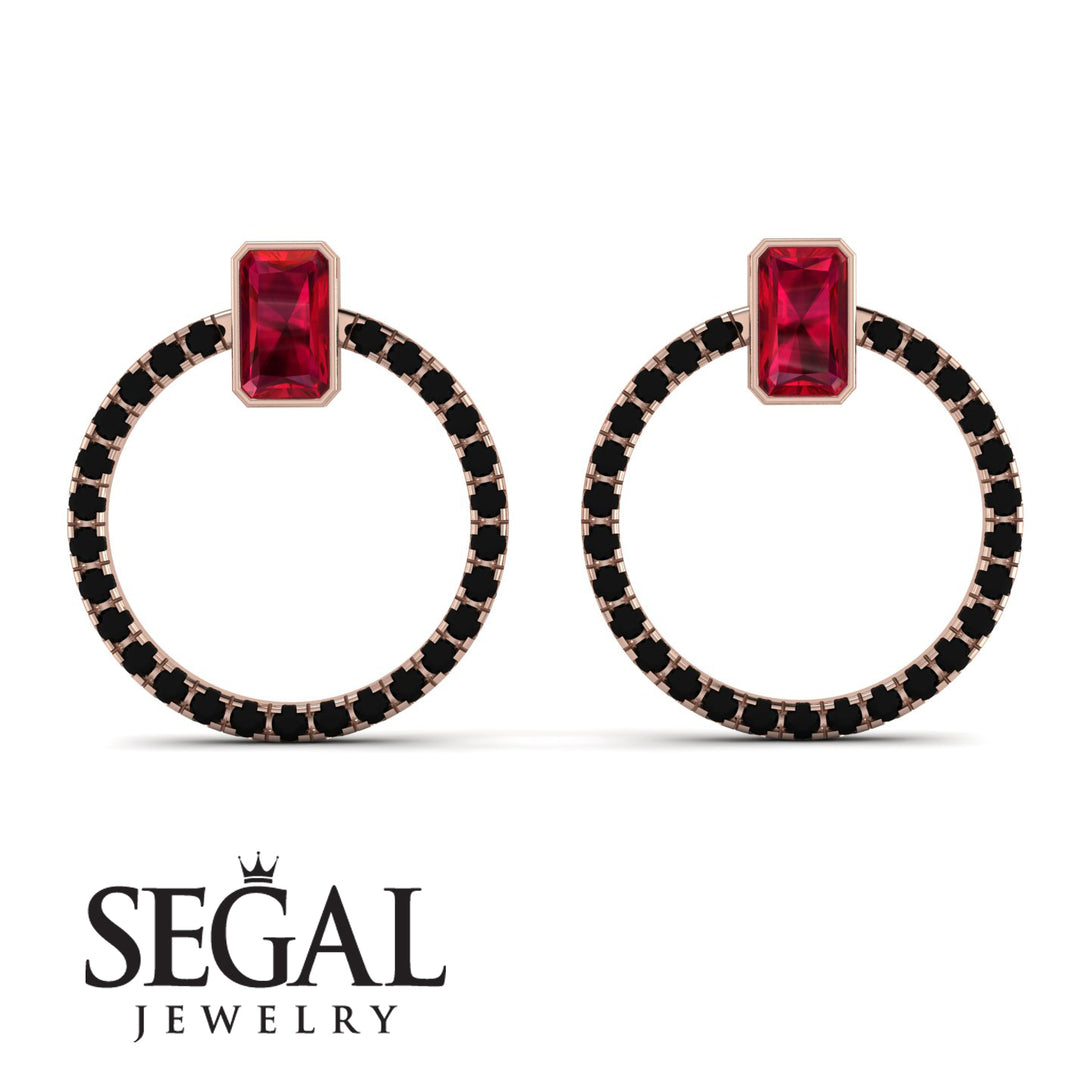 Emerald Cut Circle Ruby Earrings - Oaklyn No. 41