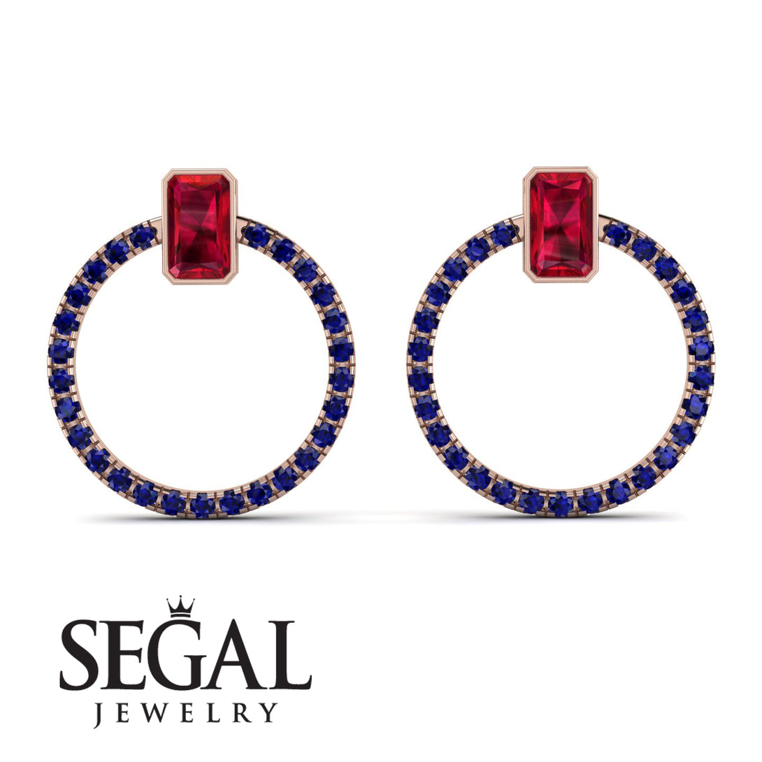 Emerald Cut Circle Ruby Earrings - Oaklyn No. 71