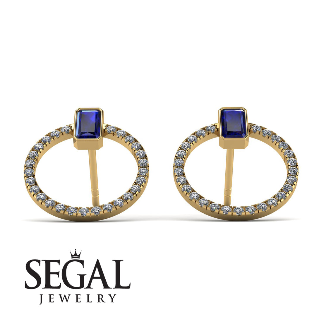 Emerald Cut Circle Sapphire Earrings - Oaklyn No. 13