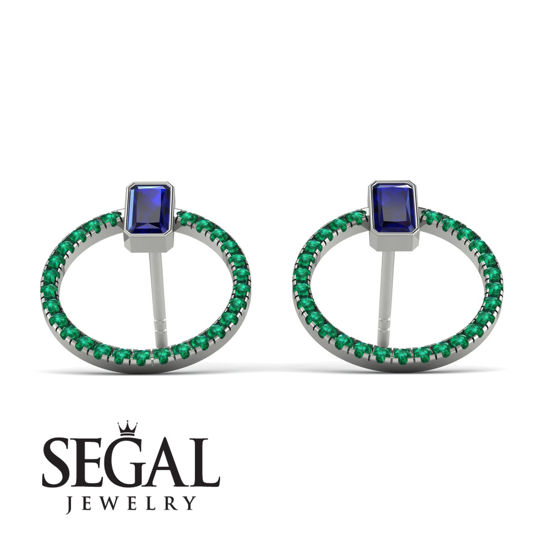 Emerald Cut Circle Sapphire Earrings - Oaklyn No. 30