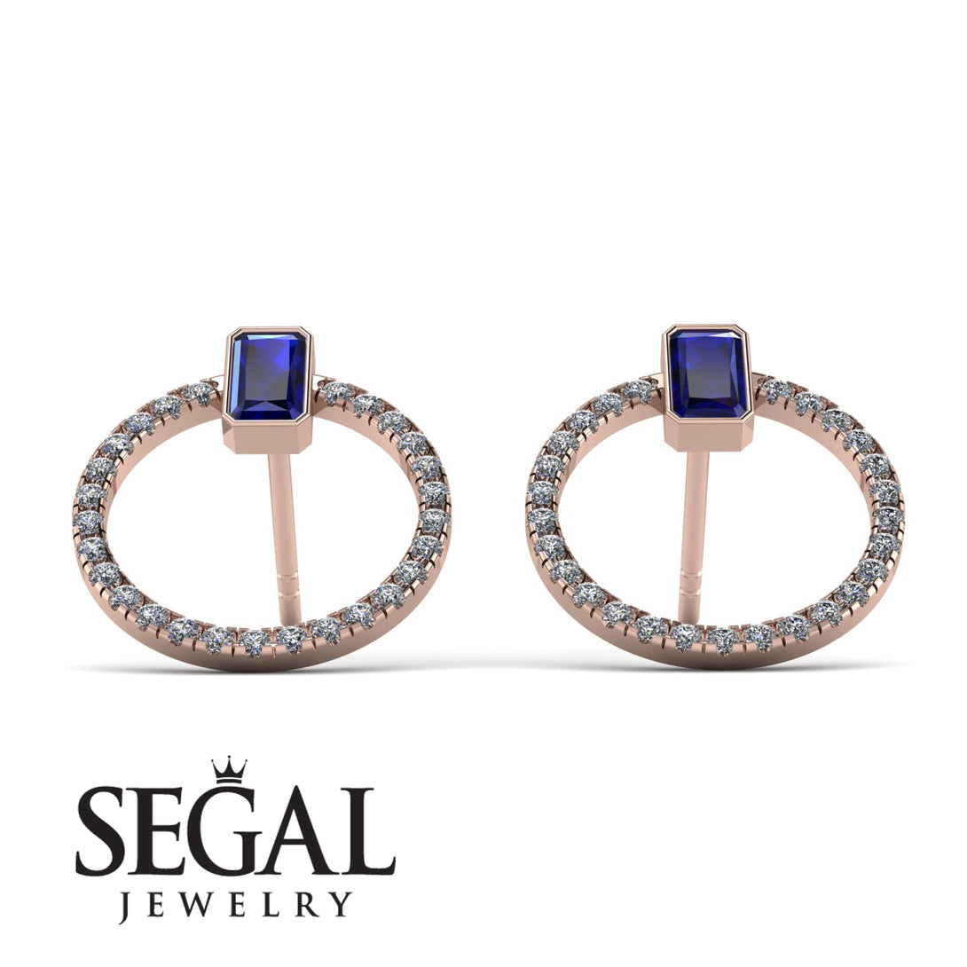 Emerald Cut Circle Sapphire Earrings - Oaklyn No. 14