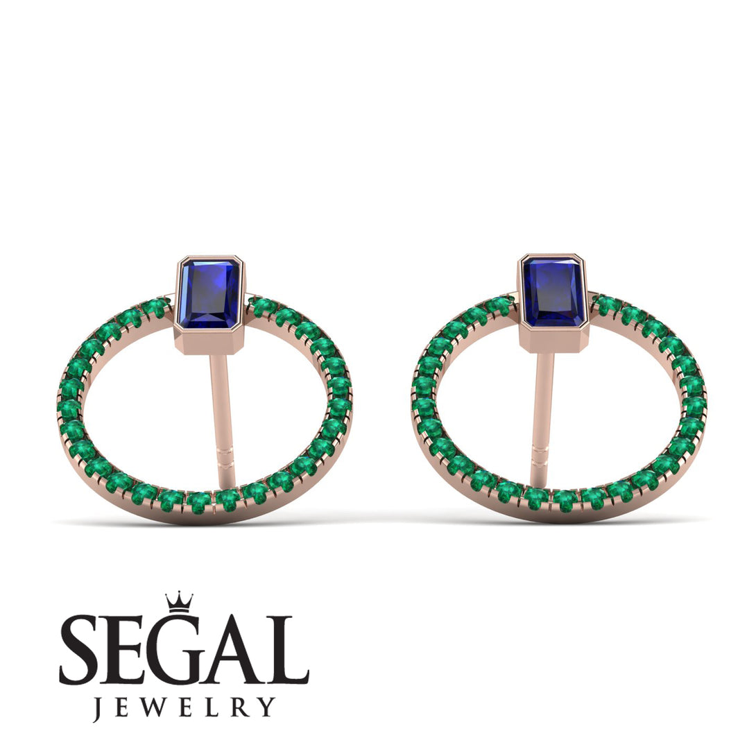 Emerald Cut Circle Sapphire Earrings - Oaklyn No. 29