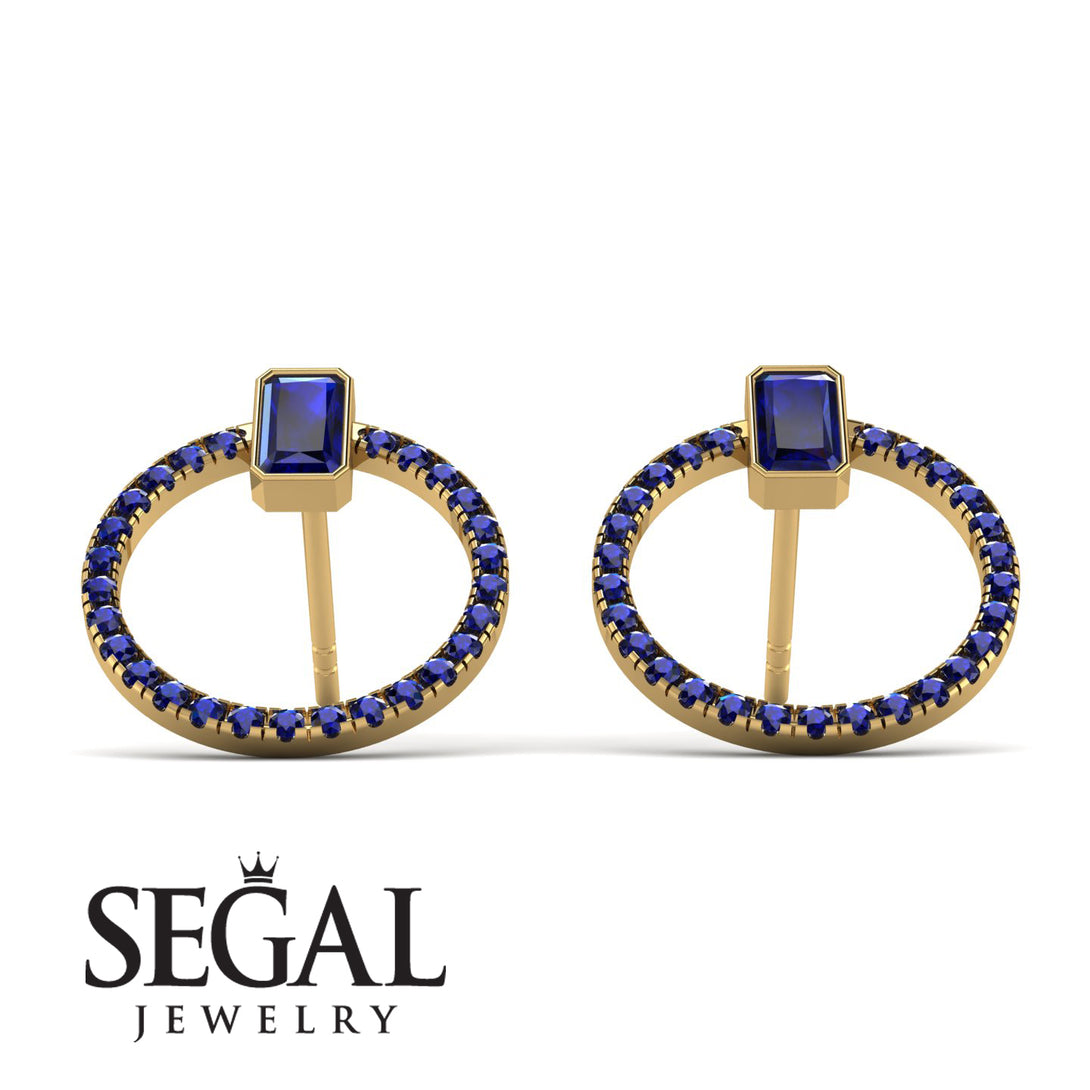 Emerald Cut Circle Sapphire Earrings - Oaklyn No. 73