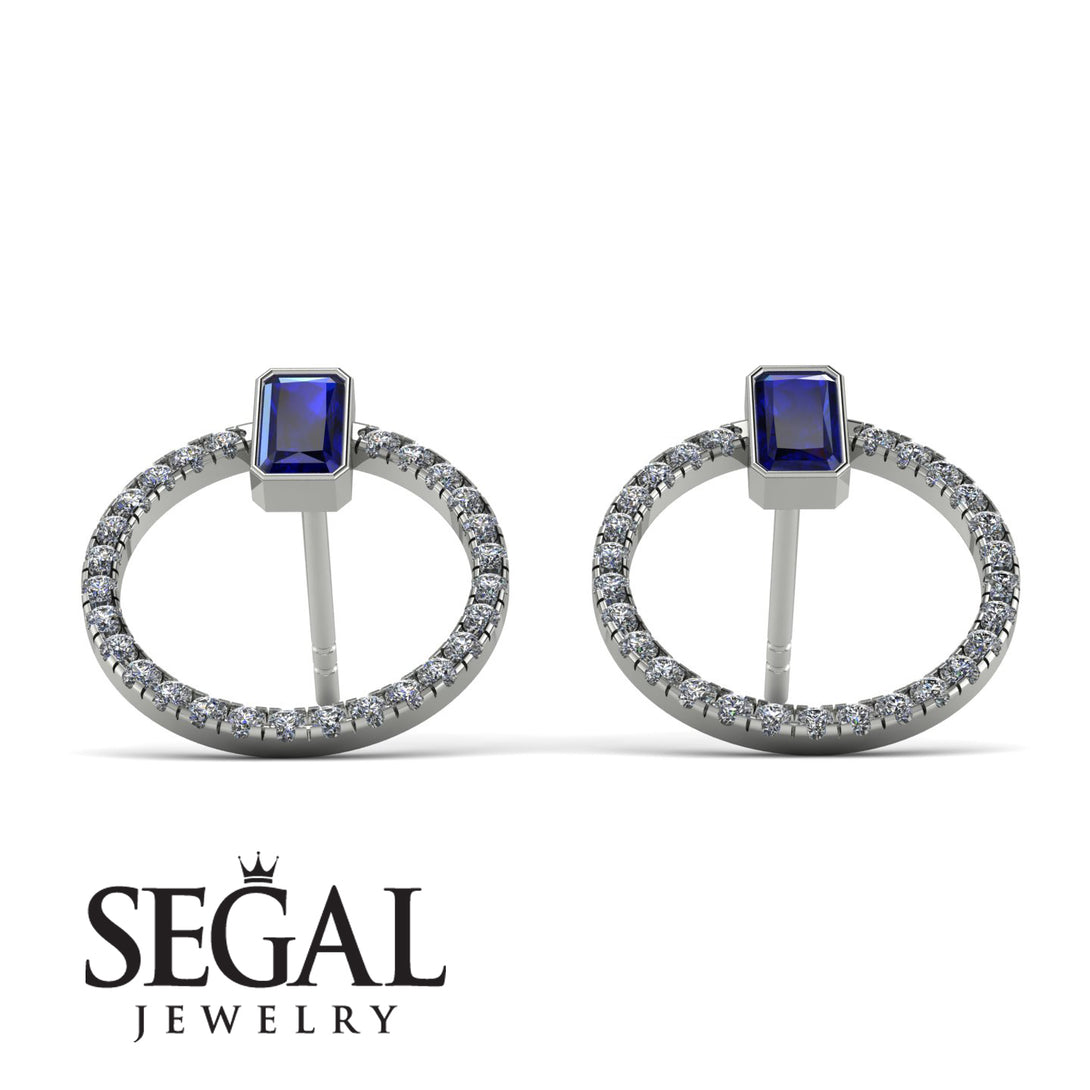 Emerald Cut Circle Sapphire Earrings - Oaklyn No. 15