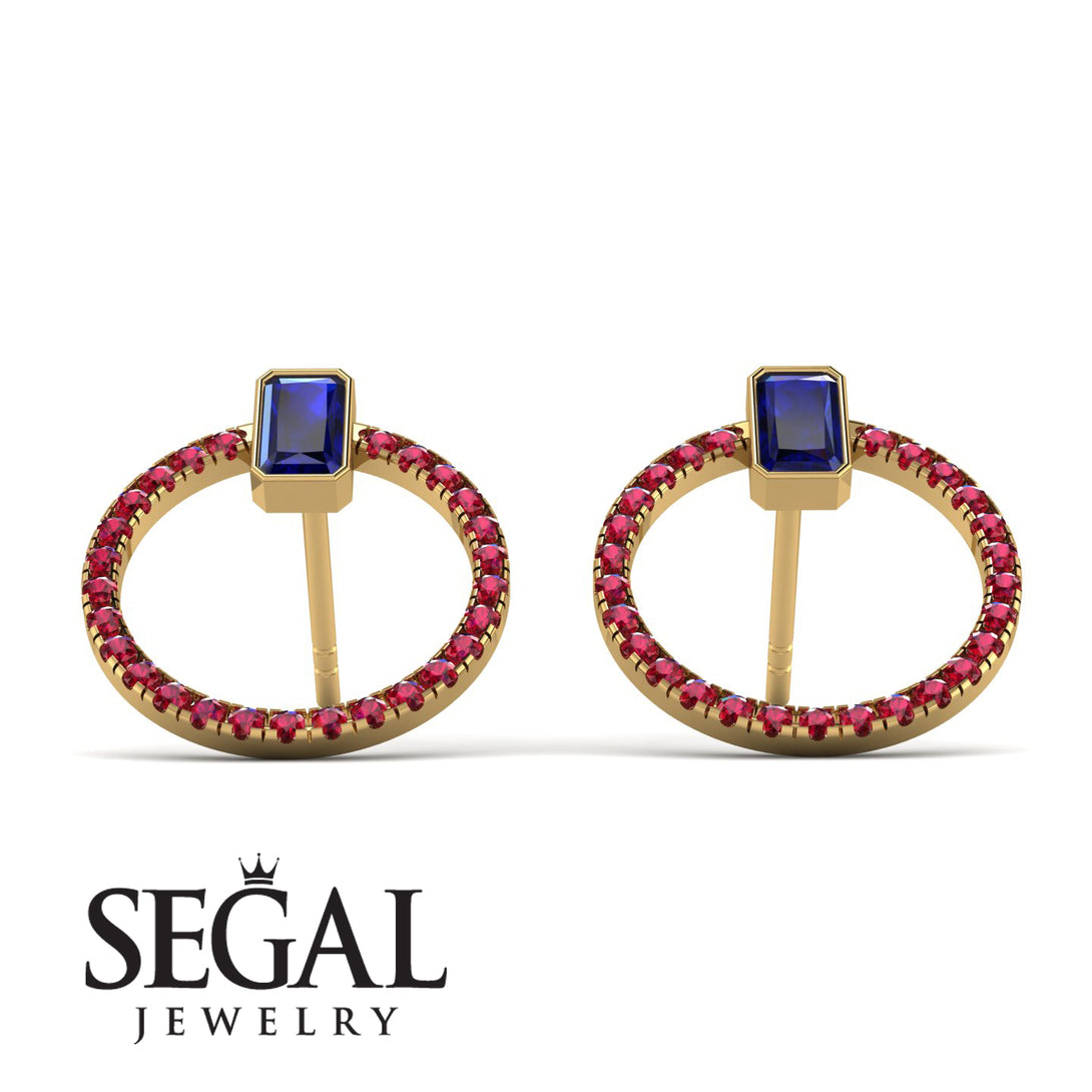 Emerald Cut Circle Sapphire Earrings - Oaklyn No. 58