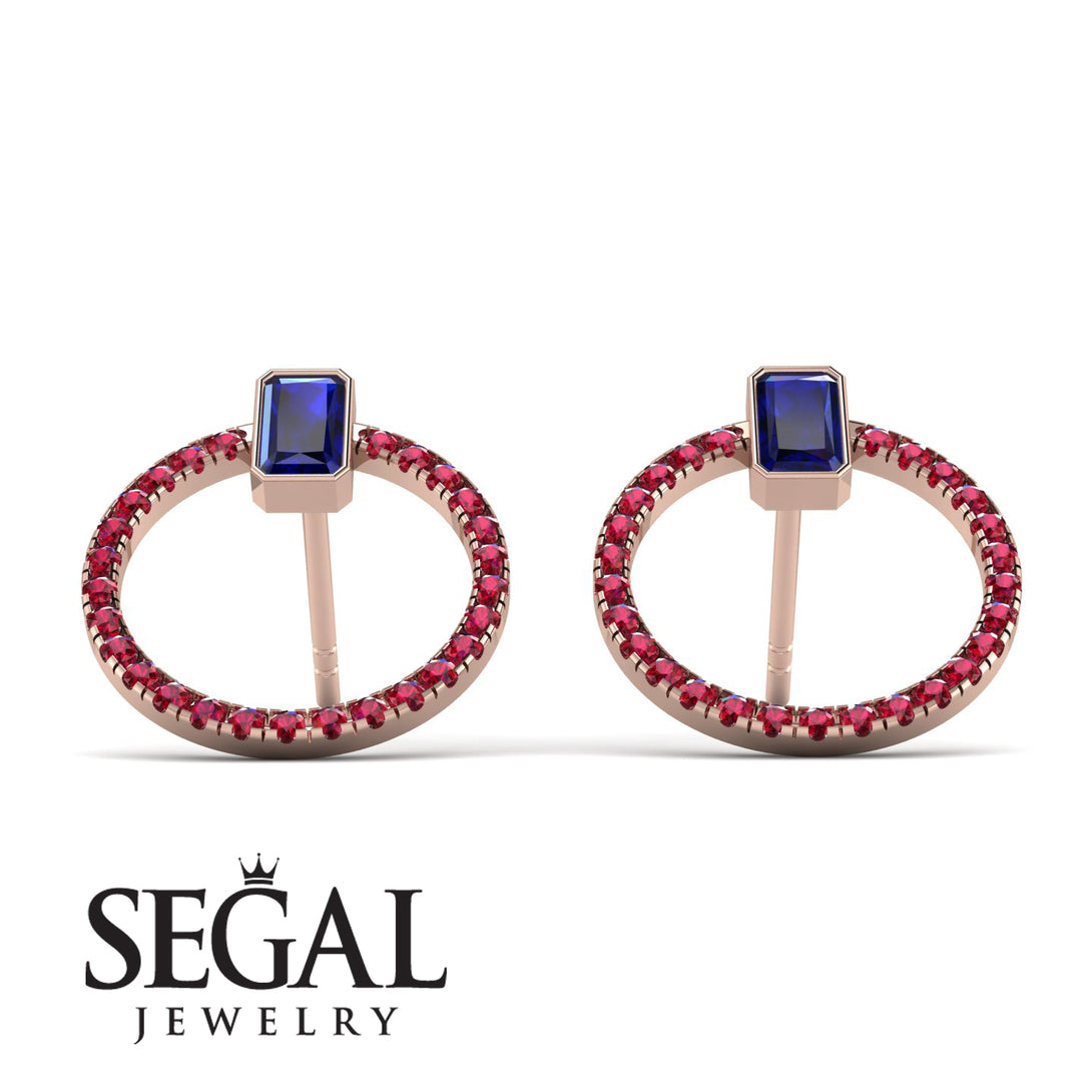 Emerald Cut Circle Sapphire Earrings - Oaklyn No. 59