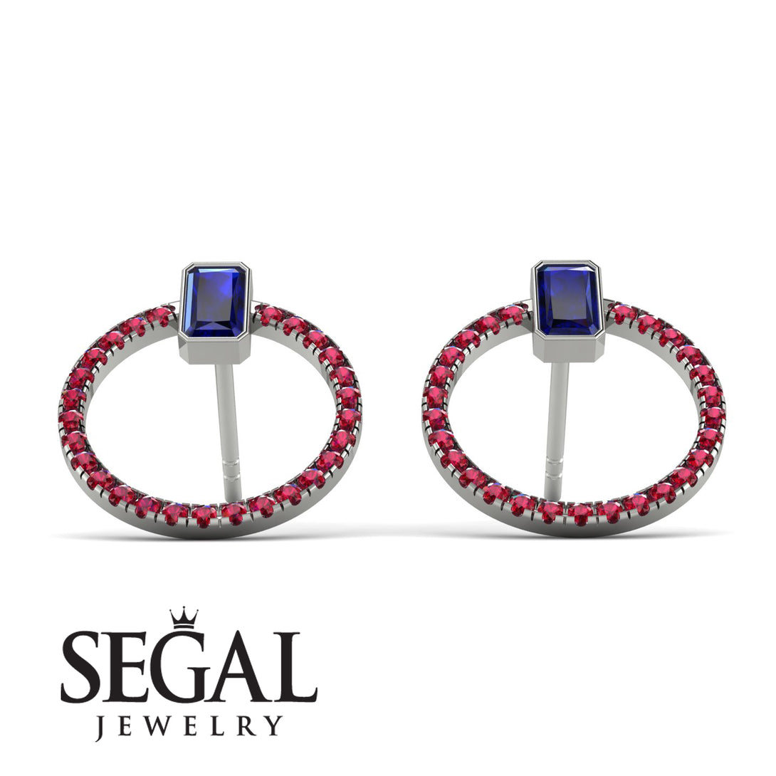 Emerald Cut Circle Sapphire Earrings - Oaklyn No. 60