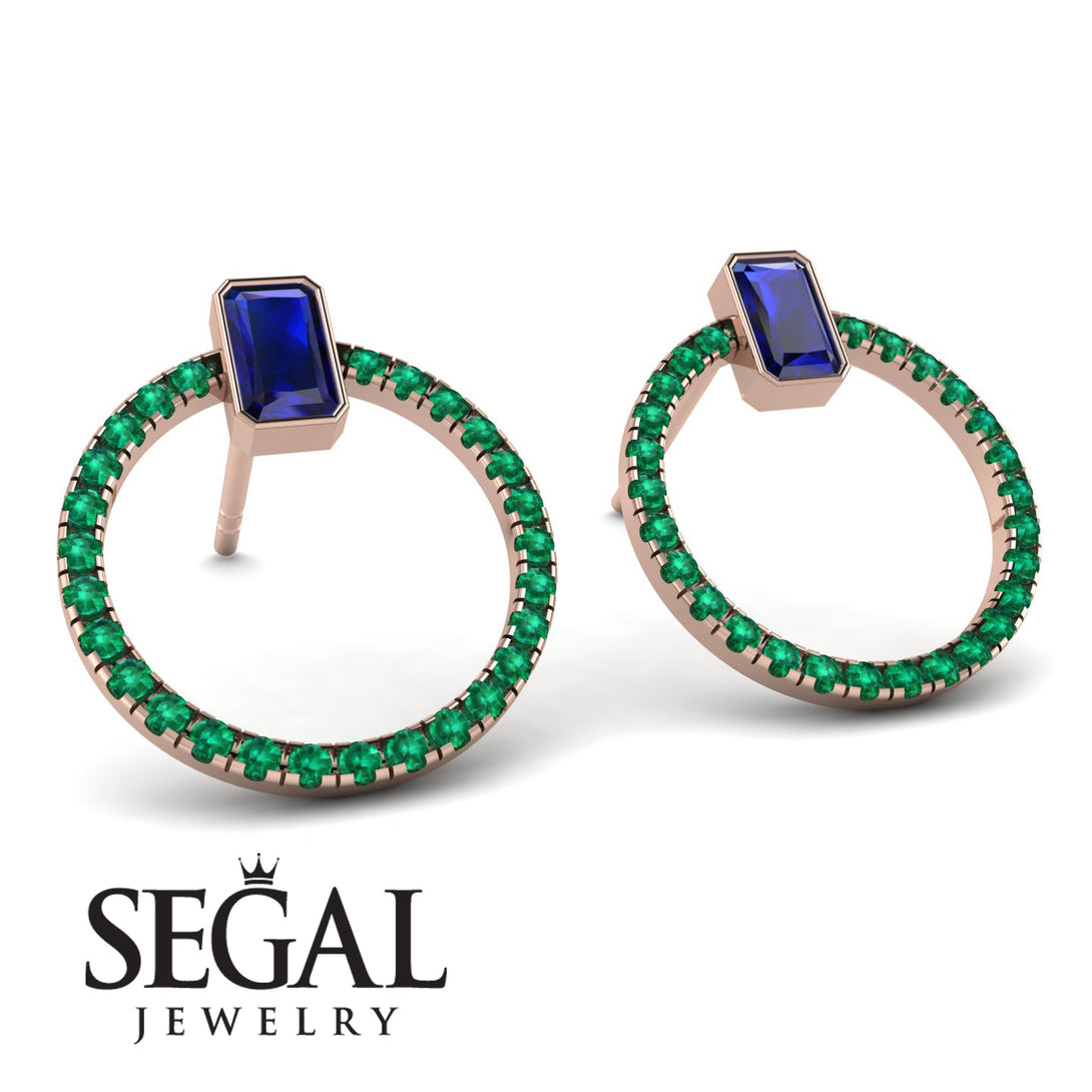 Emerald Cut Circle Sapphire Earrings - Oaklyn No. 29