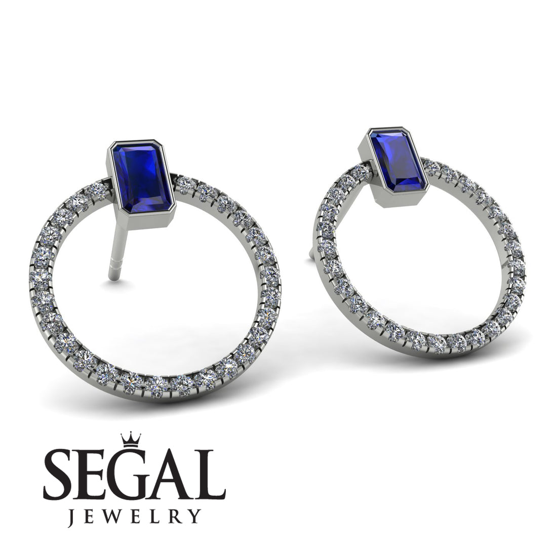 Emerald Cut Circle Sapphire Earrings - Oaklyn No. 15