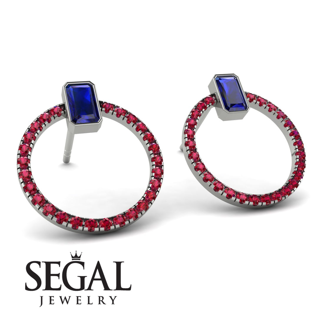 Emerald Cut Circle Sapphire Earrings - Oaklyn No. 60