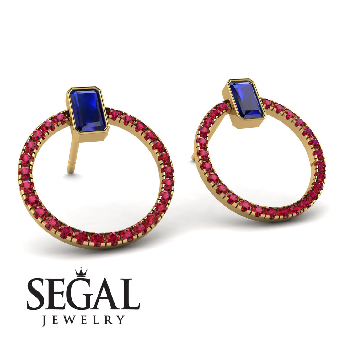 Emerald Cut Circle Sapphire Earrings - Oaklyn No. 58