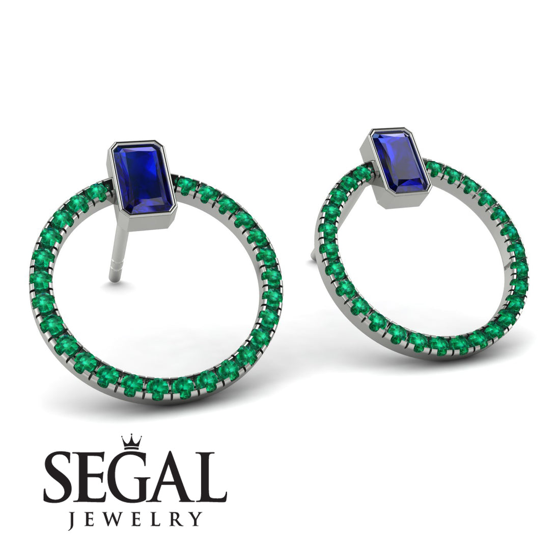 Emerald Cut Circle Sapphire Earrings - Oaklyn No. 30
