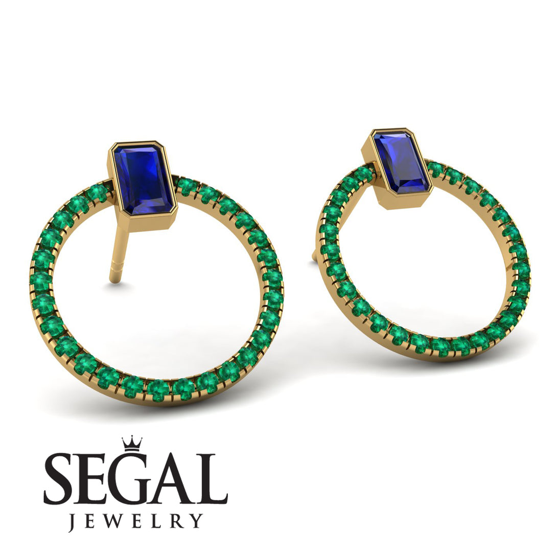 Emerald Cut Circle Sapphire Earrings - Oaklyn No. 28