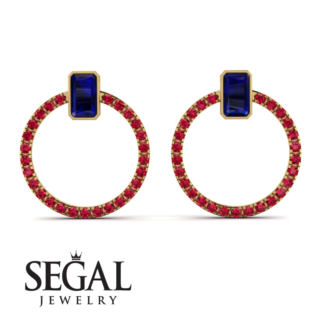 Emerald Cut Circle Sapphire Earrings - Oaklyn No. 58
