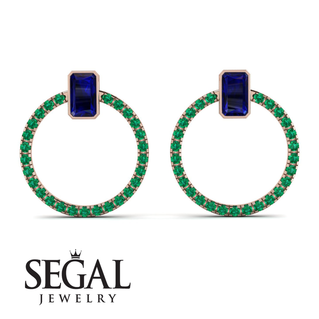 Emerald Cut Circle Sapphire Earrings - Oaklyn No. 29
