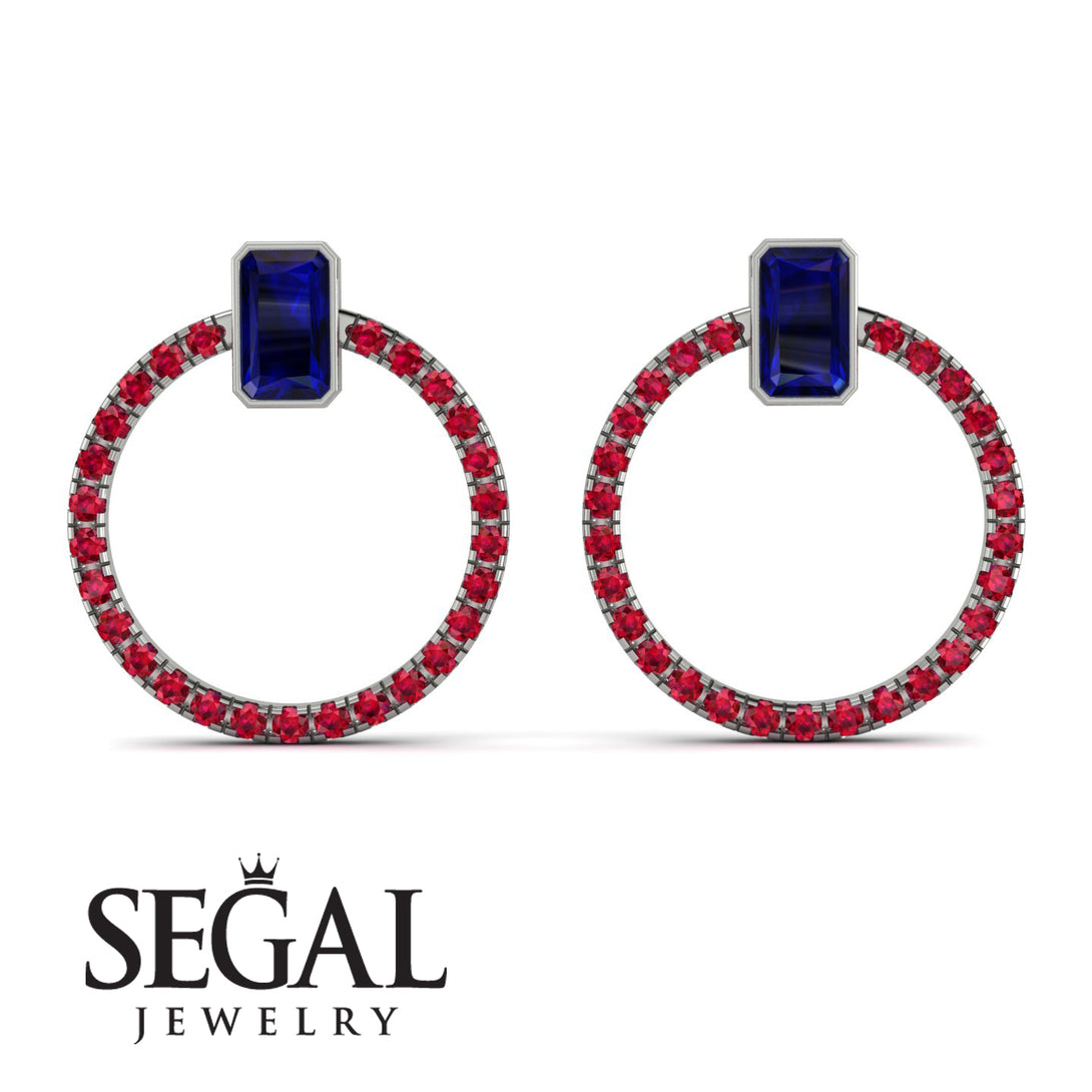 Emerald Cut Circle Sapphire Earrings - Oaklyn No. 60