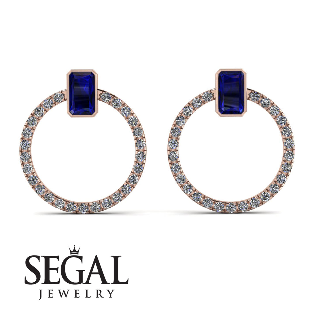 Emerald Cut Circle Sapphire Earrings - Oaklyn No. 14