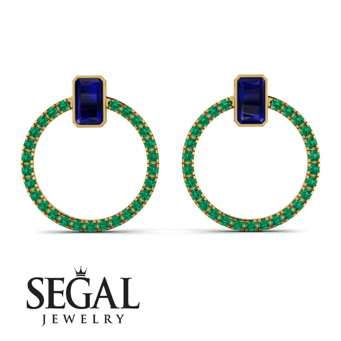 Emerald Cut Circle Sapphire Earrings - Oaklyn No. 28