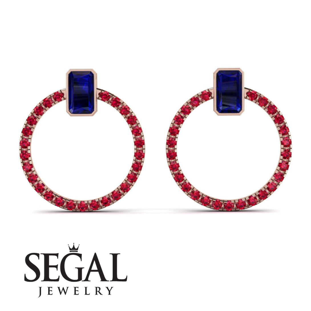 Emerald Cut Circle Sapphire Earrings - Oaklyn No. 59
