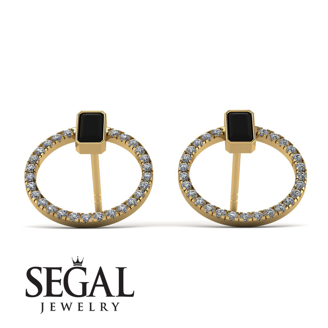 Emerald Cut Circle Black Diamond Earrings - Oaklyn No. 7