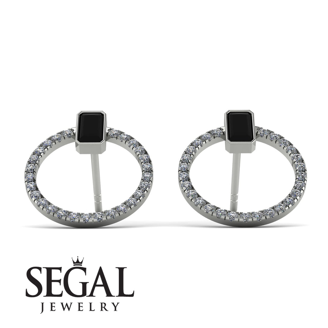 Emerald Cut Circle Black Diamond Earrings - Oaklyn No. 9