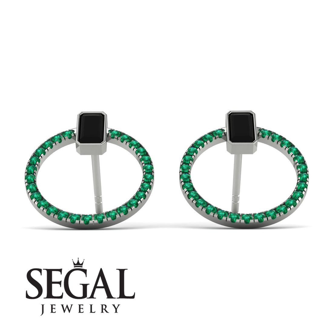 Emerald Cut Circle Black Diamond Earrings - Oaklyn No. 24