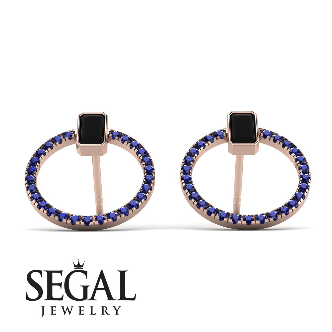 Emerald Cut Circle Black Diamond Earrings - Oaklyn No. 68
