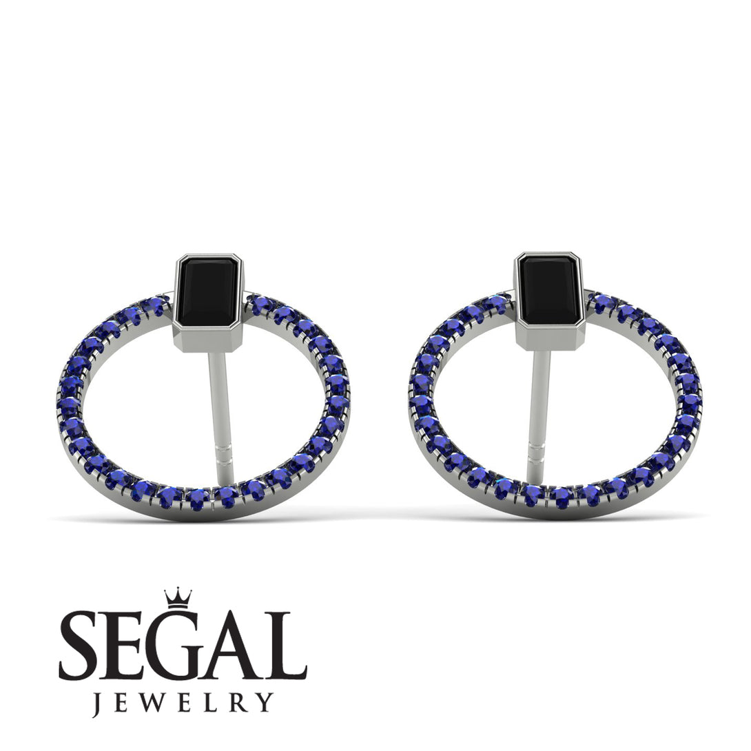 Emerald Cut Circle Black Diamond Earrings - Oaklyn No. 69