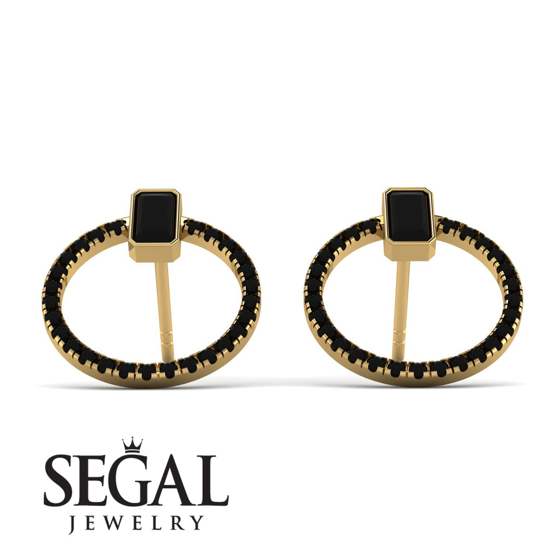 Emerald Cut Circle Black Diamond Earrings - Oaklyn No. 37