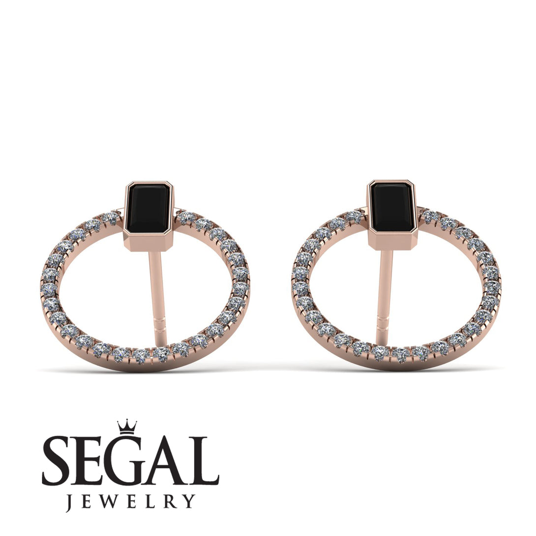 Emerald Cut Circle Black Diamond Earrings - Oaklyn No. 8