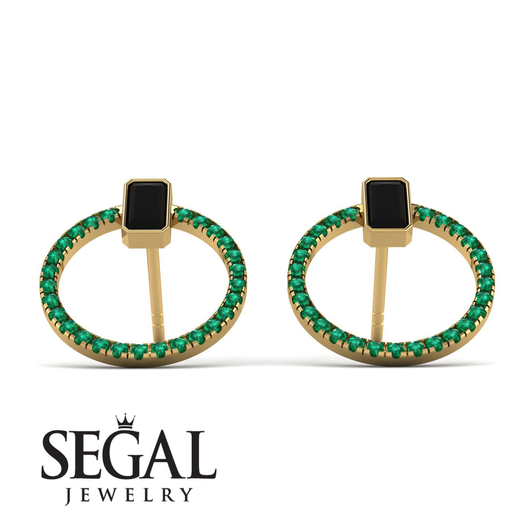 Emerald Cut Circle Black Diamond Earrings - Oaklyn No. 22