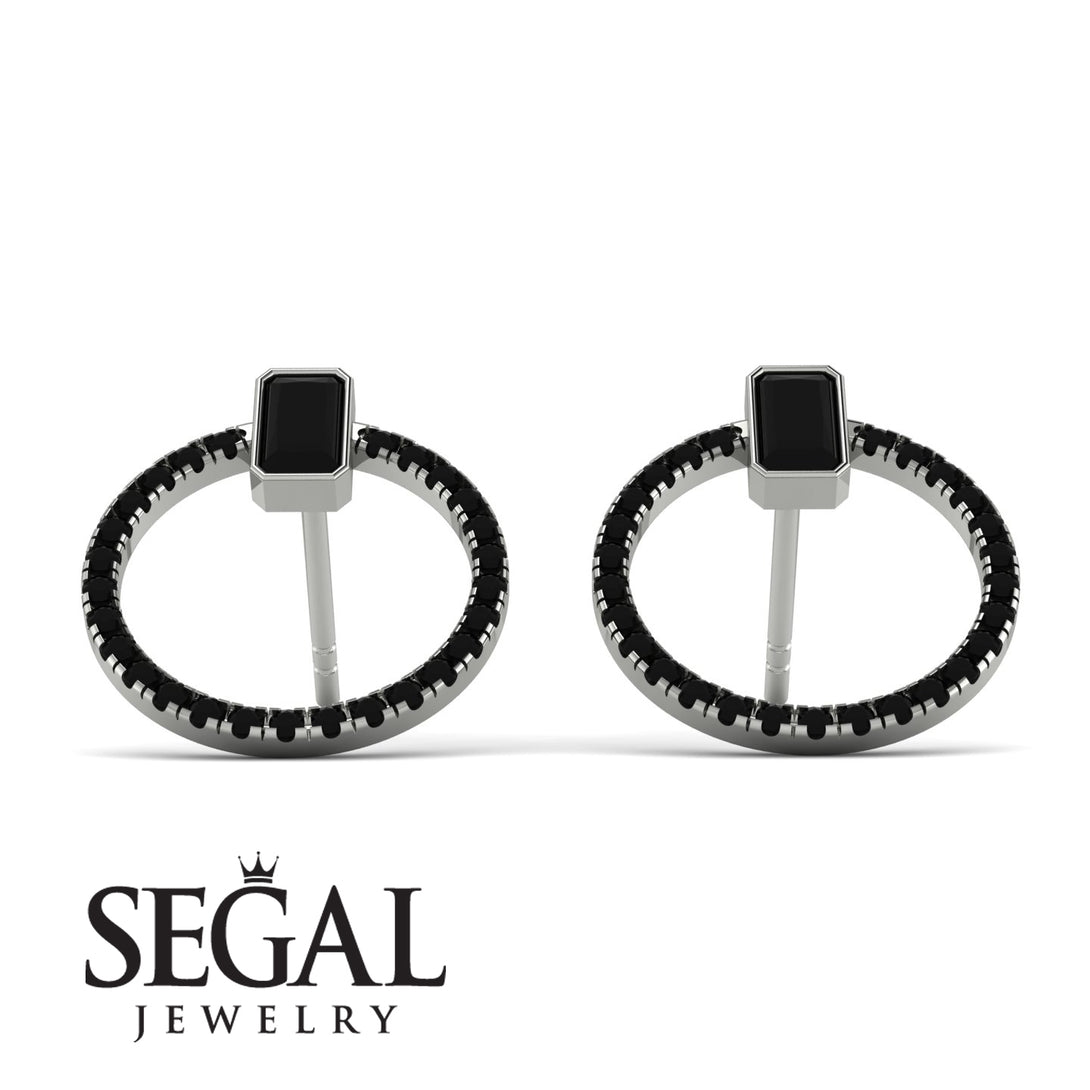 Emerald Cut Circle Black Diamond Earrings - Oaklyn No. 39