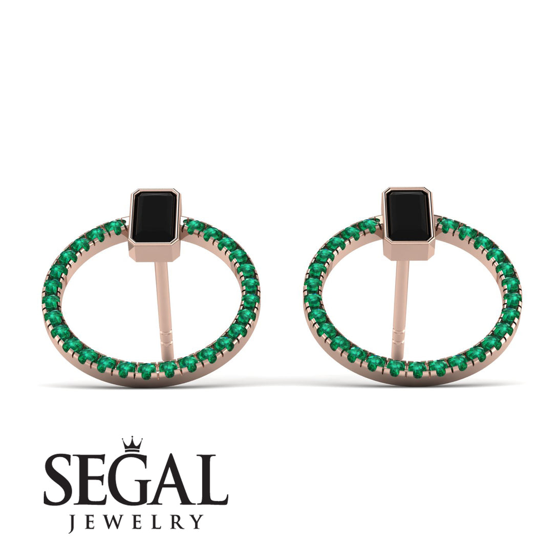 Emerald Cut Circle Black Diamond Earrings - Oaklyn No. 23