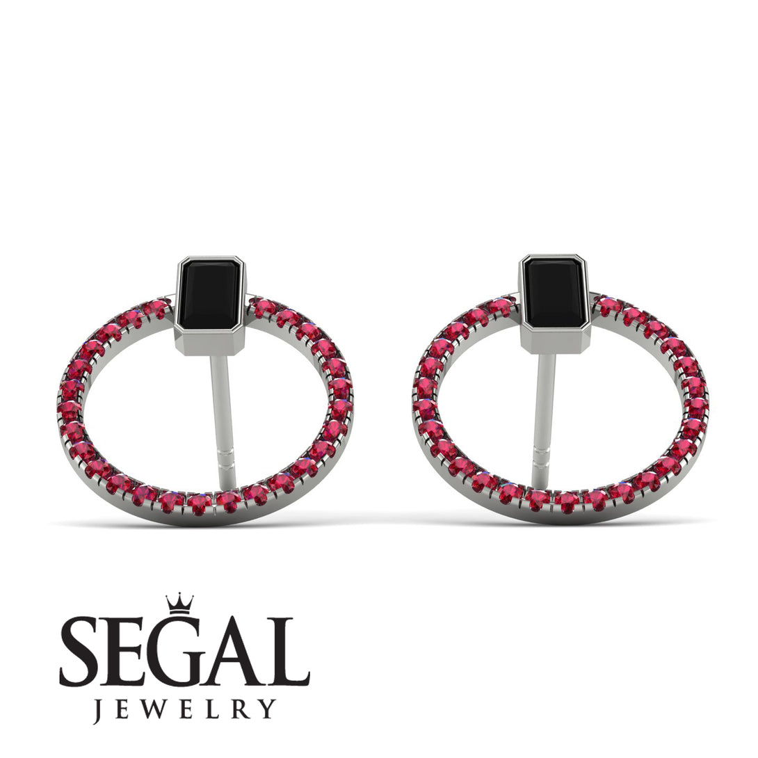 Emerald Cut Circle Black Diamond Earrings - Oaklyn No. 54