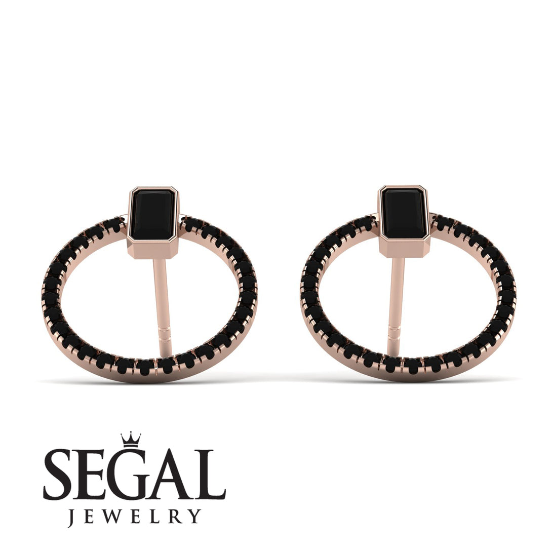 Emerald Cut Circle Black Diamond Earrings - Oaklyn No. 38