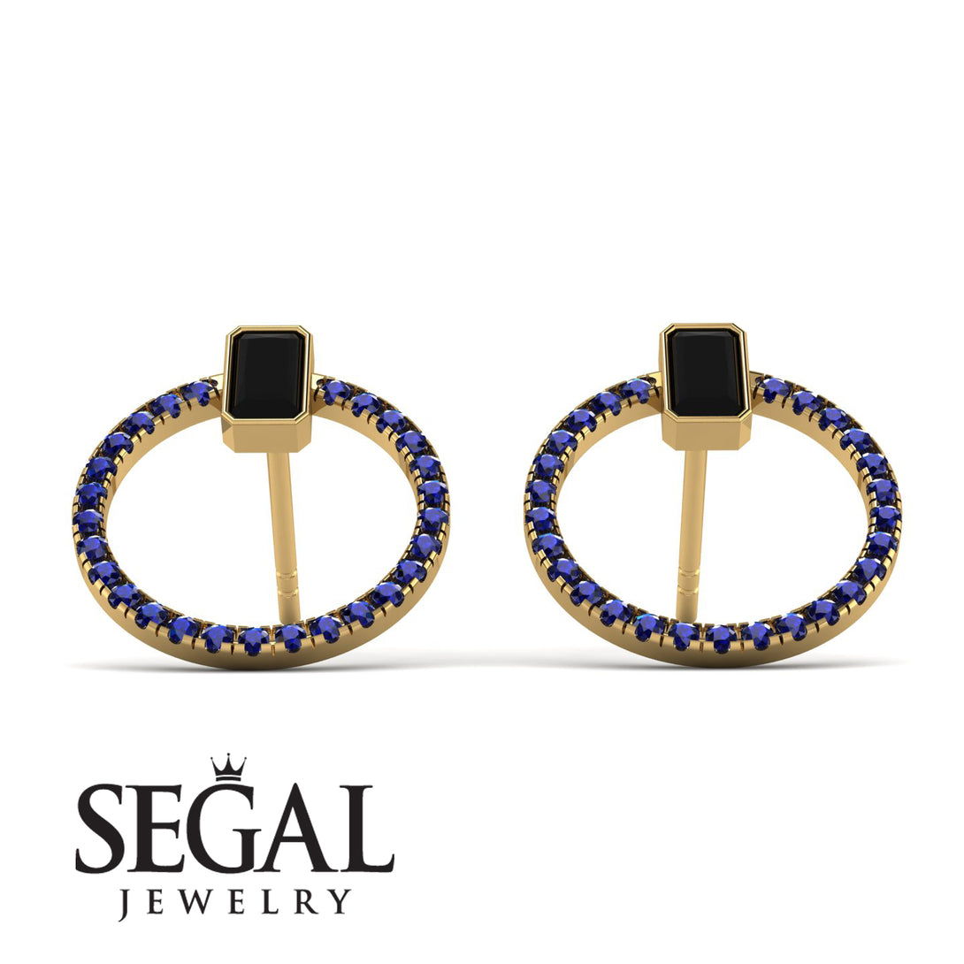 Emerald Cut Circle Black Diamond Earrings - Oaklyn No. 67