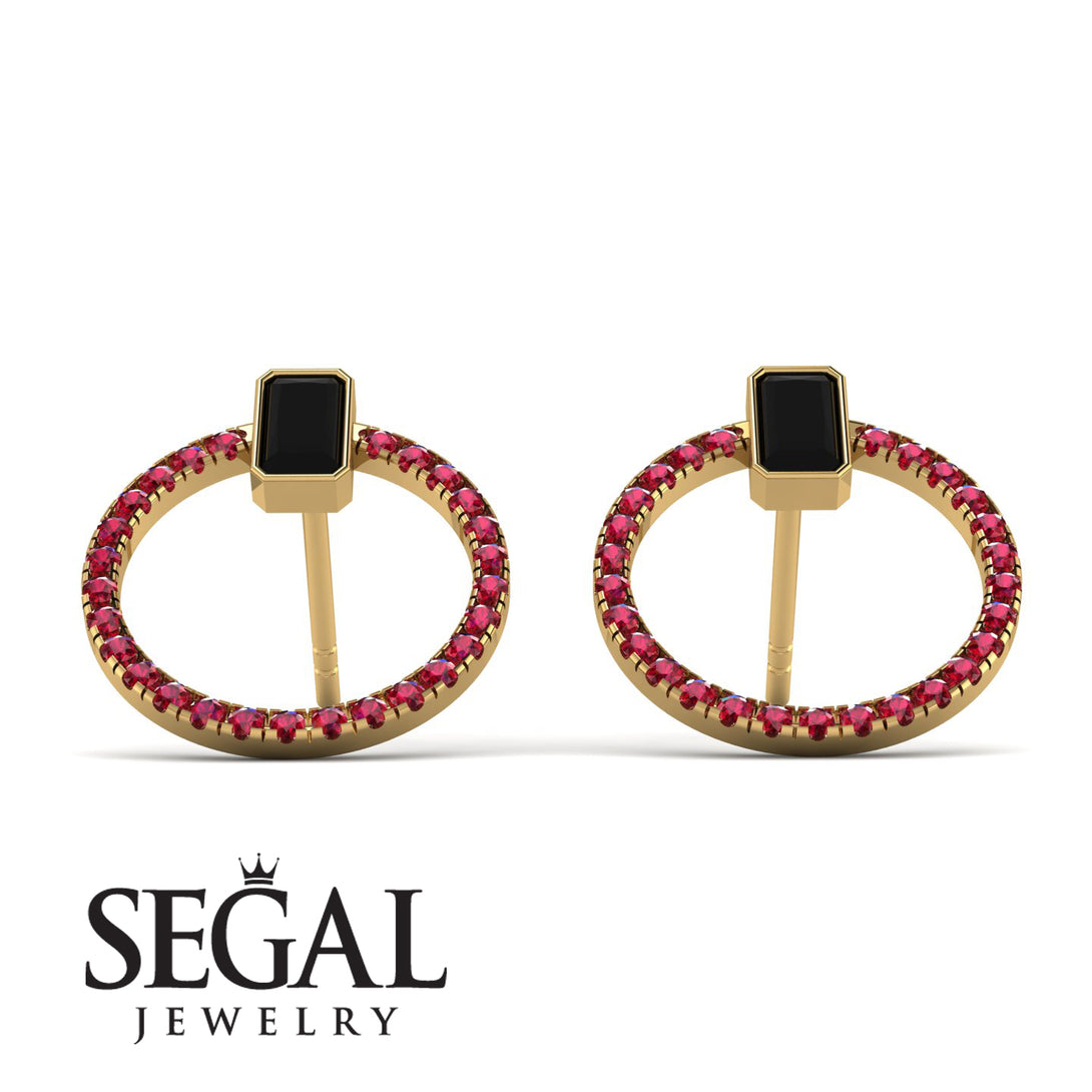 Emerald Cut Circle Black Diamond Earrings - Oaklyn No. 52