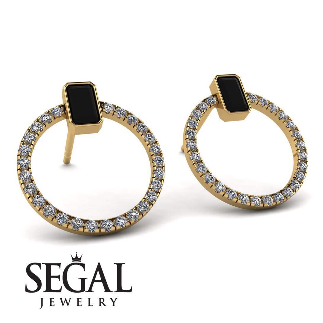 Emerald Cut Circle Black Diamond Earrings - Oaklyn No. 7