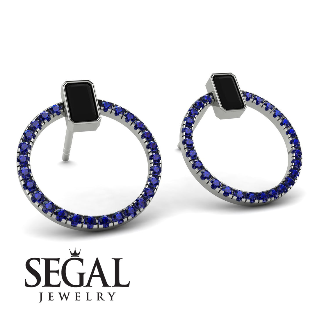 Emerald Cut Circle Black Diamond Earrings - Oaklyn No. 69